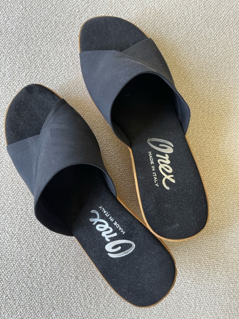 Onex Black Crossover Slide Wedge Sandals